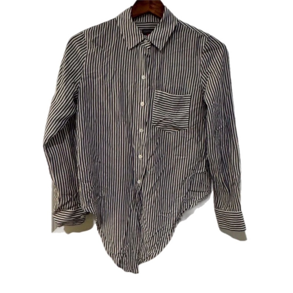Vince Camuto Button Down Womens XXS Navy White Excellent Striped Tie Front Shirt